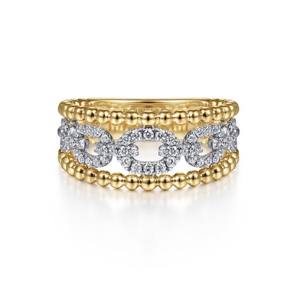 14K White and Yellow Gold Diamond Bujukan Wide Band Easy-Stack Ring Gray's Jewelers Bespoke Saint James, NY