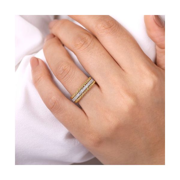 14K White-Yellow Gold Three Row Diamond and Bujukan Bead Ring Image 3 Gray's Jewelers Bespoke Saint James, NY