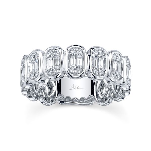 14K White Gold Diamond Baguette Band Image 2 Gray's Jewelers Bespoke Saint James, NY