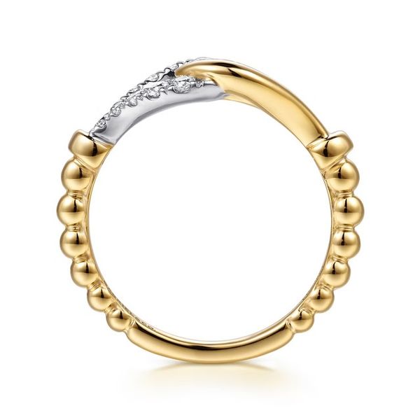 14K White and Yellow Gold Diamond Bujukan Stirrup Ring Image 3 Gray's Jewelers Bespoke Saint James, NY