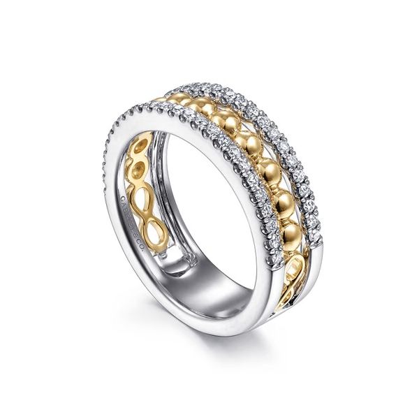 14K White & Yellow Gold Diamond Wide Band Ring-Bujukan Image 2 Gray's Jewelers Bespoke Saint James, NY