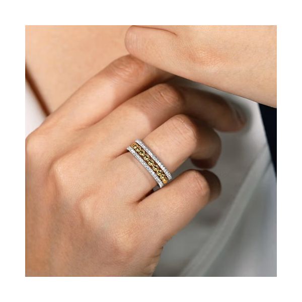 14K White & Yellow Gold Diamond Wide Band Ring-Bujukan Image 4 Gray's Jewelers Bespoke Saint James, NY
