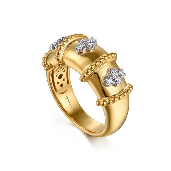 14K White & Yellow Gold Bujukan and Diamond Wide Band Ring Image 2 Gray's Jewelers Bespoke Saint James, NY