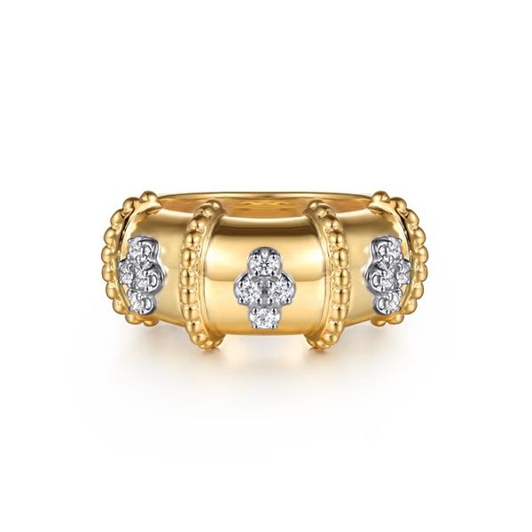 14K White & Yellow Gold Bujukan and Diamond Wide Band Ring Gray's Jewelers Bespoke Saint James, NY