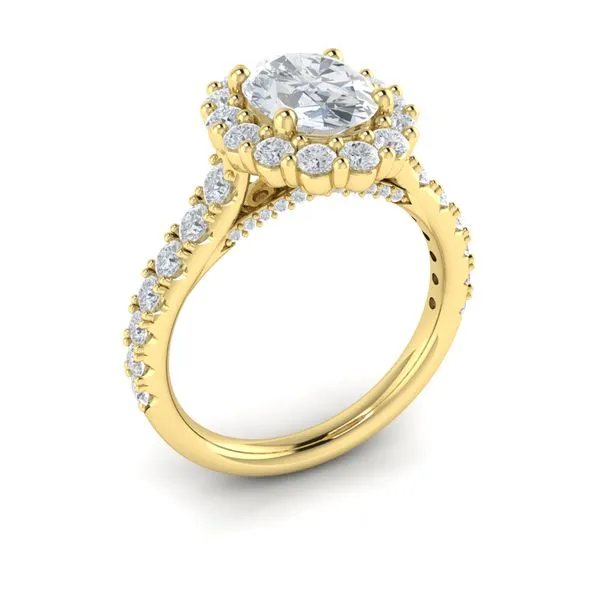 18K Yellow Gold Diamond Halo Oval Semi Mount Engagement Ring Mounting Image 2 Gray's Jewelers Bespoke Saint James, NY
