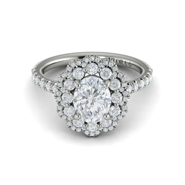 Platinum Gold Double Halo Oval Semi Mount Engagement Ring Mounting Gray's Jewelers Bespoke Saint James, NY