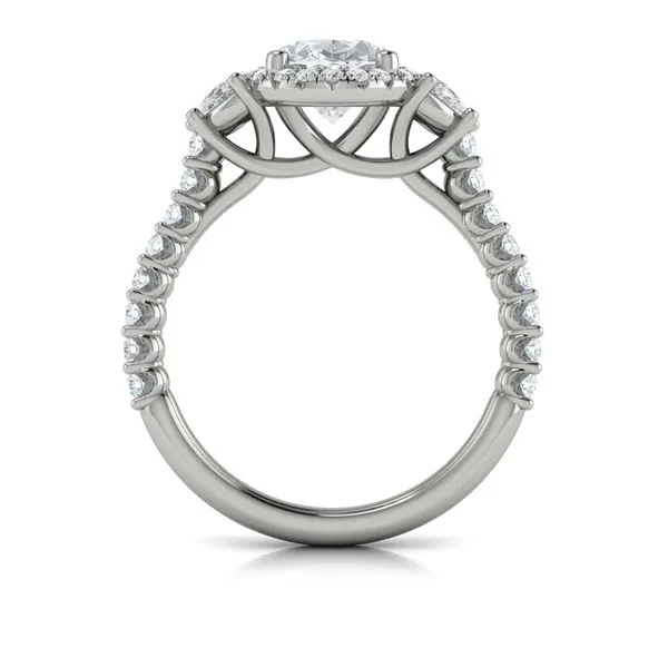 Platinum Gold Three Stone Halo Oval Semi Mount Engagement Ring Mounting Image 3 Gray's Jewelers Bespoke Saint James, NY