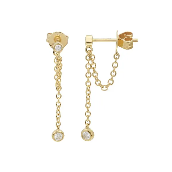 14K Yellow Gold Diamond Chain Earrings Gray's Jewelers Bespoke Saint James, NY