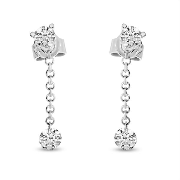 14k White Gold Dashing Diamond Dangling Chain Earrings Image 2 Gray's Jewelers Bespoke Saint James, NY
