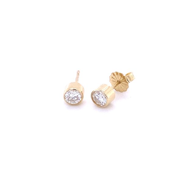 14k Yellow Gold Bezel Set Diamond Stud Earrings Gray's Jewelers Bespoke Saint James, NY