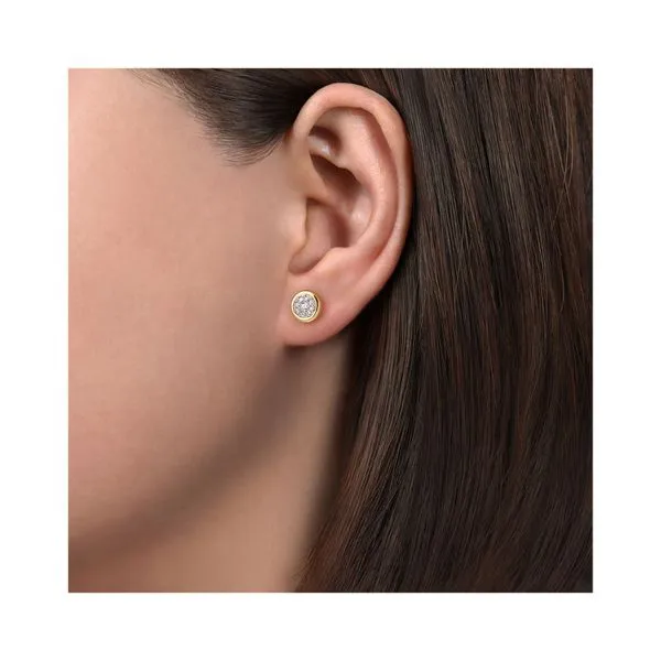 14K White-Yellow Gold Diamond Cluster Stud Earrings with Bezel Frame Image 2 Gray's Jewelers Bespoke Saint James, NY