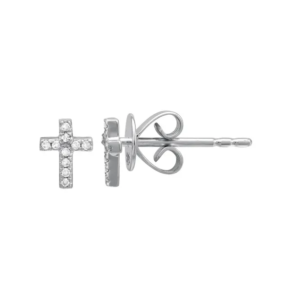 14K White Gold Diamond Cross Stud Earrings Gray's Jewelers Bespoke Saint James, NY