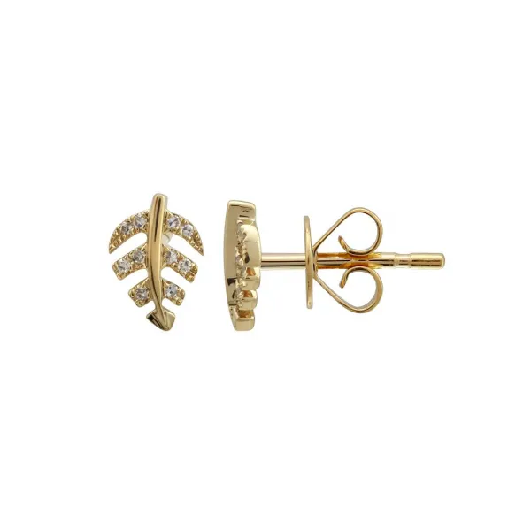 14K Yellow Gold Diamond Leaf Stud Earrings Gray's Jewelers Bespoke Saint James, NY