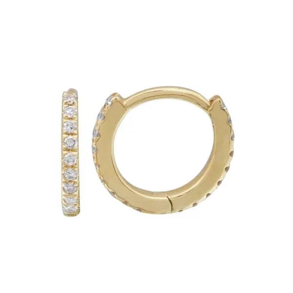 14K Yellow Gold Diamond Huggie Hoop Earrings Gray's Jewelers Bespoke Saint James, NY