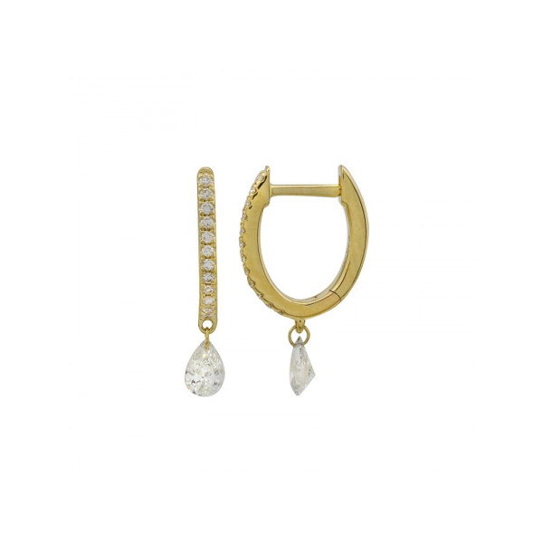 14K Yellow Gold Diamond Hoop with Diamond Drop Gray's Jewelers Bespoke Saint James, NY