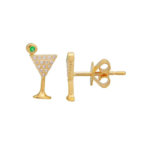 14K Yellow Gold Diamond Emerald Martini Stud Earrings Gray's Jewelers Bespoke Saint James, NY