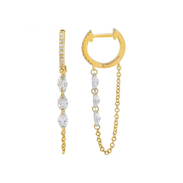 14K Yellow Gold Diamond Chain Drop Earrings Gray's Jewelers Bespoke Saint James, NY