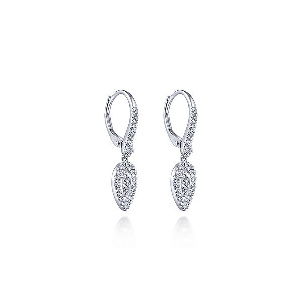 14K White Gold Double Teardrop Leverback Diamond Earrings Image 2 Gray's Jewelers Bespoke Saint James, NY