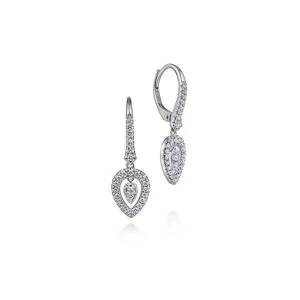 14K White Gold Double Teardrop Leverback Diamond Earrings Gray's Jewelers Bespoke Saint James, NY