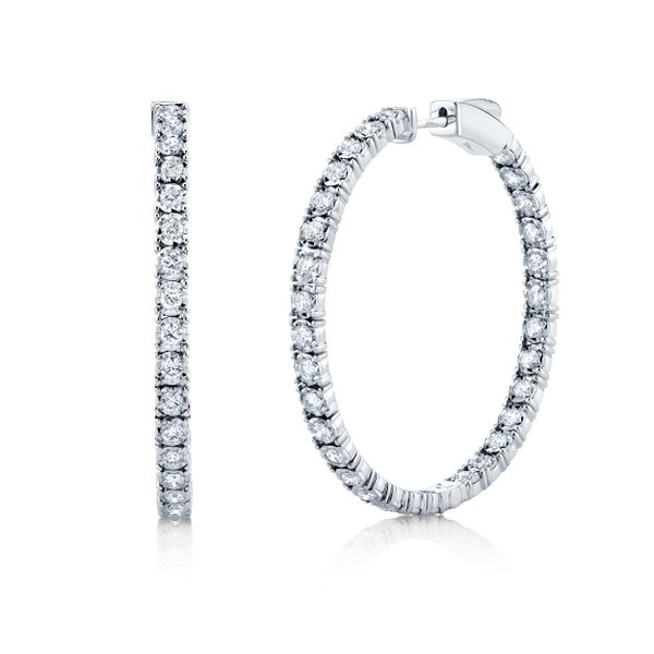 14K White Gold Diamond Inside Out Hoop Earring Gray's Jewelers Bespoke Saint James, NY