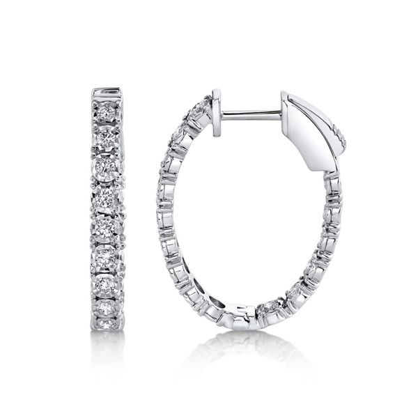 14k White Gold Diamond Oval Hoop Earring Image 2 Gray's Jewelers Bespoke Saint James, NY