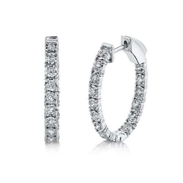 14k White Gold Diamond Oval Hoop Earring Gray's Jewelers Bespoke Saint James, NY