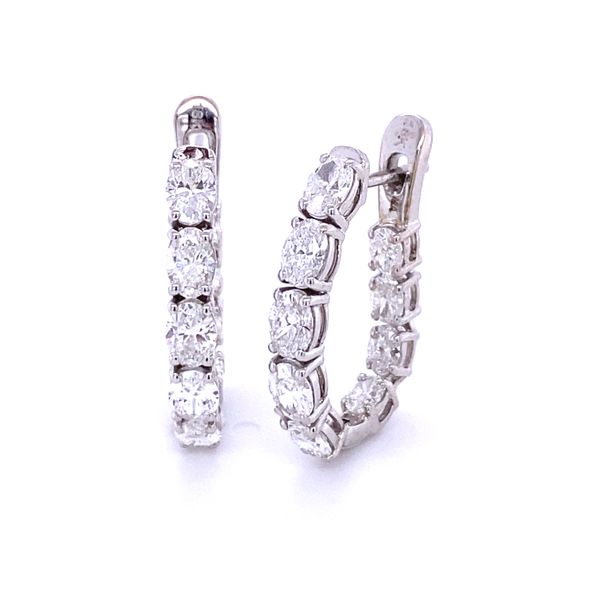 18k White Gold Inside Outside Oval Diamond Hoop Earrings Gray's Jewelers Bespoke Saint James, NY