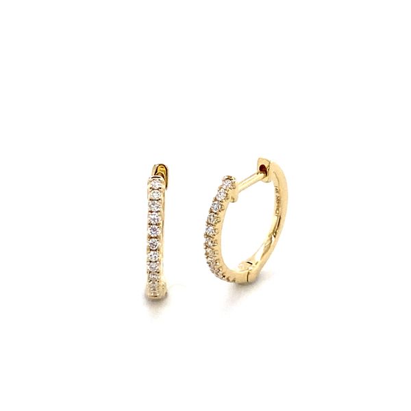 14k Yellow Gold Diamond Huggie Earrings Gray's Jewelers Bespoke Saint James, NY