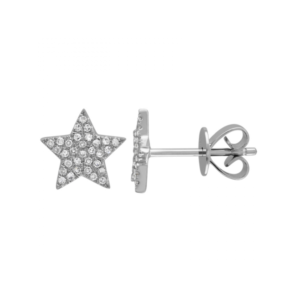 14k White Gold Diamond Star Stud Earrings Gray's Jewelers Bespoke Saint James, NY