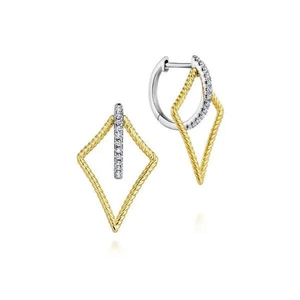 14K Yellow/White Gold 25mm Twisted Rope Kite and Diamond Huggies Gray's Jewelers Bespoke Saint James, NY