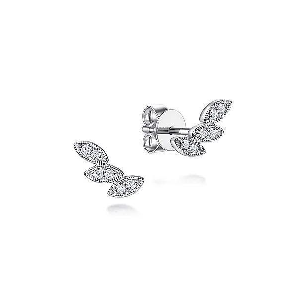 14K WHITE GOLD TRIPLE MARQUISE SHAPE STATION STUD DIAMOND EARRINGS Gray's Jewelers Bespoke Saint James, NY