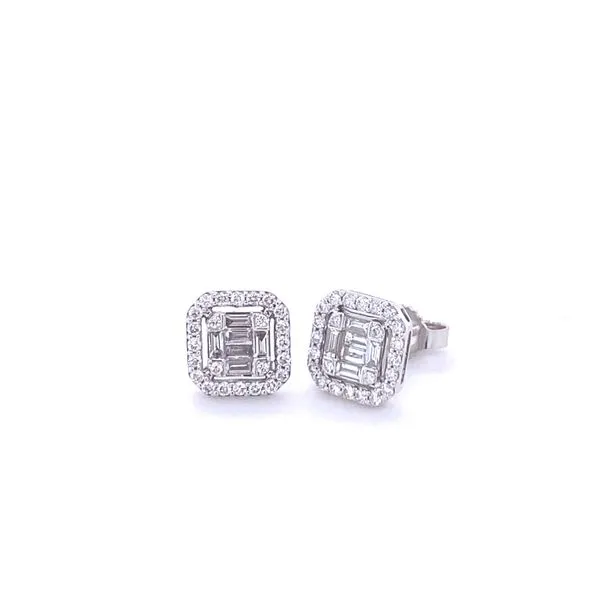14K White Gold Diamond Baguette Cluster Stud Earrings Gray's Jewelers Bespoke Saint James, NY