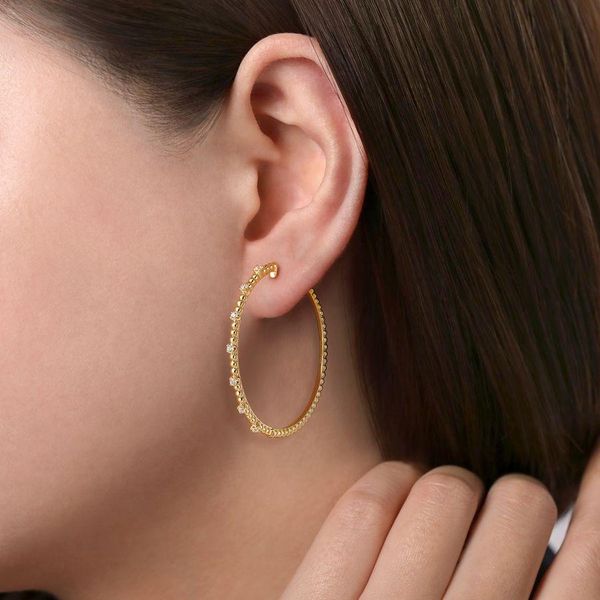 14K Yellow Gold 40mm Diamond Classic Hoop Earrings Image 2 Gray's Jewelers Bespoke Saint James, NY