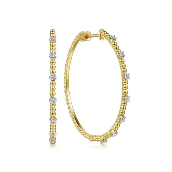 14K Yellow Gold 40mm Diamond Classic Hoop Earrings Gray's Jewelers Bespoke Saint James, NY