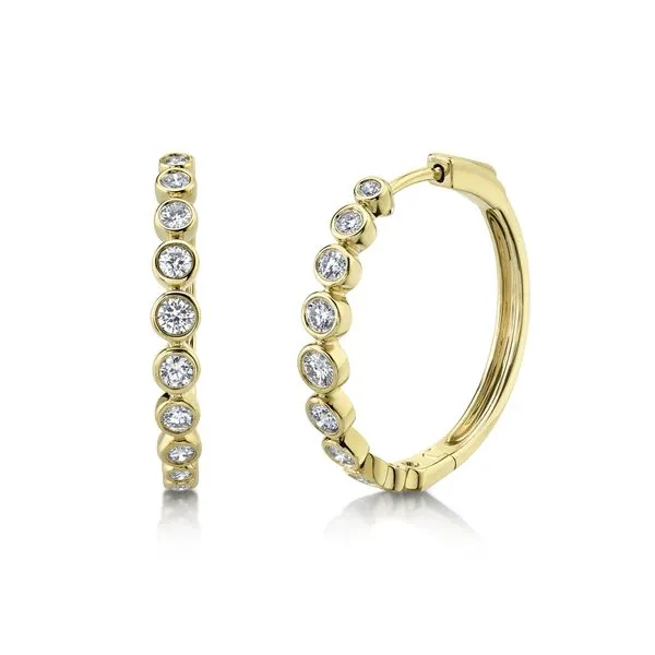 14K YELLOW GOLD DIAMOND BEZEL HOOP EARRING Gray's Jewelers Bespoke Saint James, NY