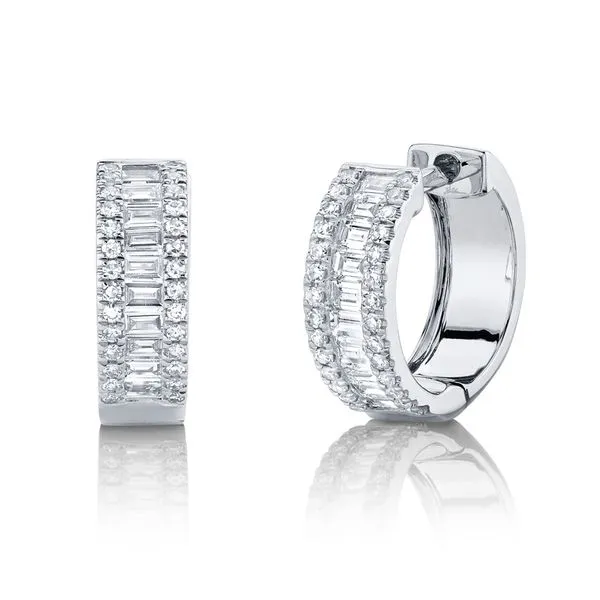 14K WHITE GOLD DIAMOND BAGUETTE HUGGIE EARRING Gray's Jewelers Bespoke Saint James, NY