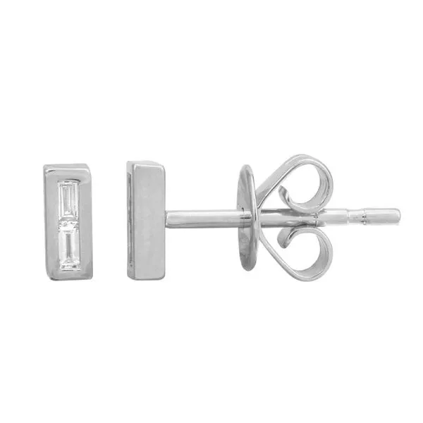 14K White Gold Diamond Baguette Bar Earrings Gray's Jewelers Bespoke Saint James, NY