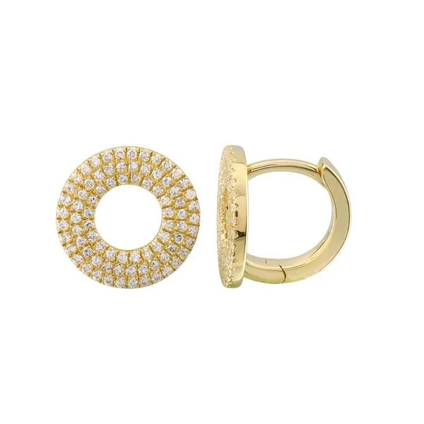 14K Yellow Gold Diamond Circle Huggie Earrings Gray's Jewelers Bespoke Saint James, NY