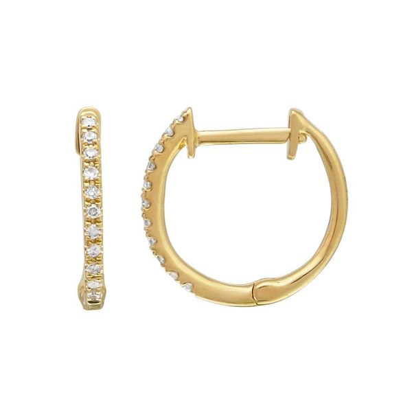 14K Yellow Gold Diamond Huggie Earrings Gray's Jewelers Bespoke Saint James, NY