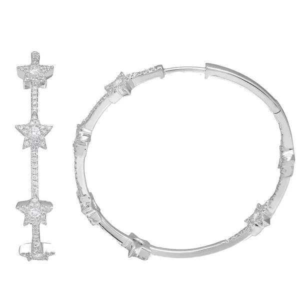14K White Gold Diamond Star Hoop Earrings Gray's Jewelers Bespoke Saint James, NY