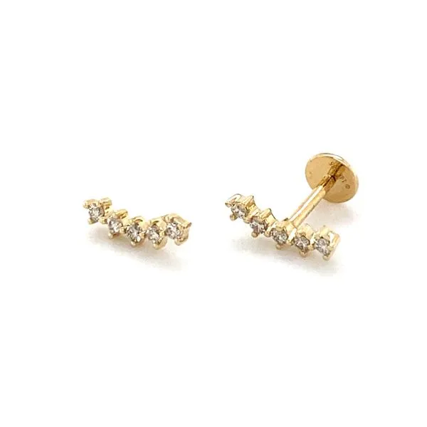 14K Yellow Gold Diamond Curved Bar Stud Earrings Gray's Jewelers Bespoke Saint James, NY