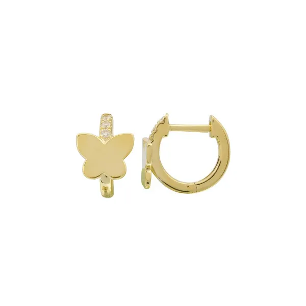 14k Yellow Gold Butterfly Diamond Huggie Earrings Gray's Jewelers Bespoke Saint James, NY