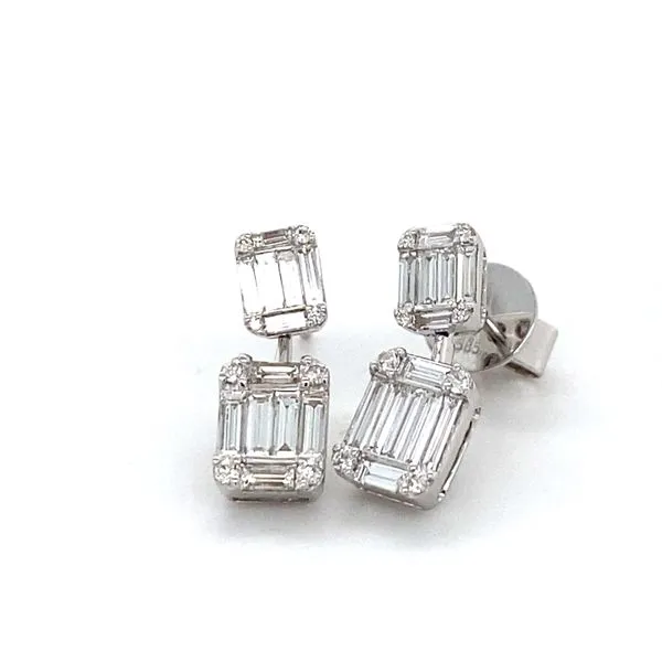 14K White Gold Diamond Baguette Earrings Gray's Jewelers Bespoke Saint James, NY