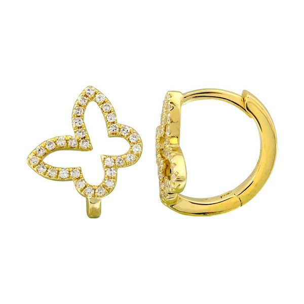 14K Yellow Gold Diamond Butterfly Huggie Earrings Gray's Jewelers Bespoke Saint James, NY