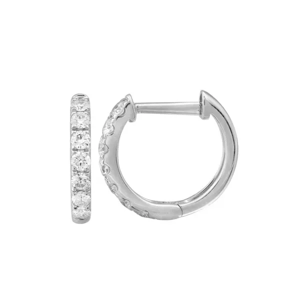14k White Gold Diamond Huggie Earrings Gray's Jewelers Bespoke Saint James, NY