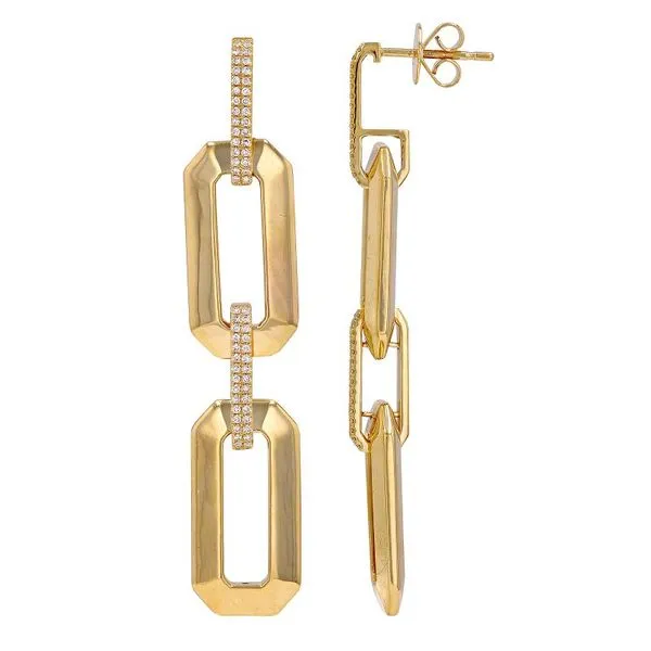 14K Yellow Gold Diamond Hanging Link Earrings Gray's Jewelers Bespoke Saint James, NY