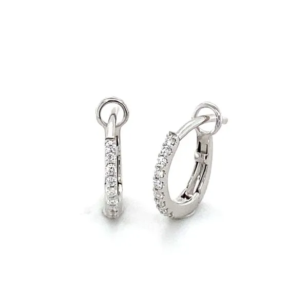 14K White Diamond Huggie Earrings Gray's Jewelers Bespoke Saint James, NY