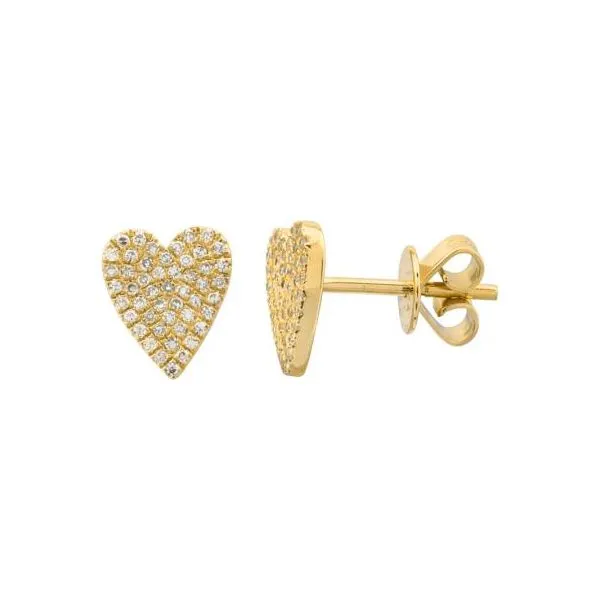 14k Yellow Gold Diamond Heart Stud Earrings Gray's Jewelers Bespoke Saint James, NY