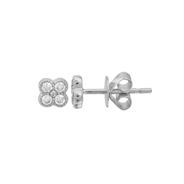 14K White Gold Diamond Clover Stud Earring Gray's Jewelers Bespoke Saint James, NY