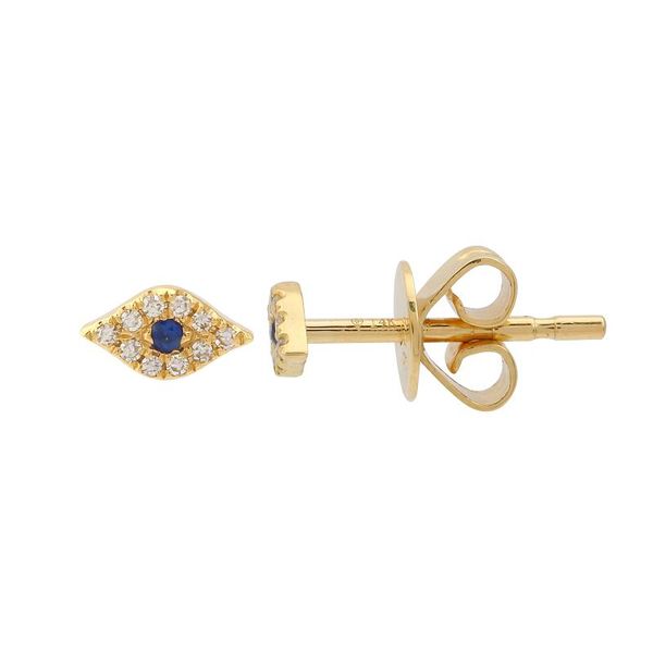 14K Yellow Gold Diamond and Sapphire Evil Eye Earrings Gray's Jewelers Bespoke Saint James, NY